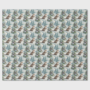Kerstdrukpapier met Otter in Bos Cadeaupapier
