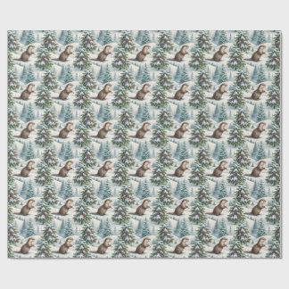 Kerstdrukpapier met Otter in Bos Cadeaupapier