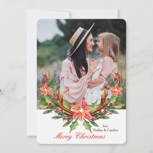 Kerstdrukwerk met foto en krans kaart (Voorkant)