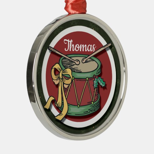 Kerstdrum met Jouw naam Metalen Ornament (Rechts)