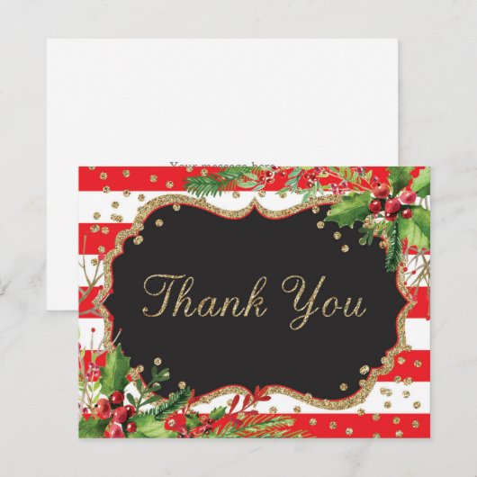 Kerstdruppels Red Black Gold Glitter Confetti Bedankkaart (Voorkant / Achterkant)