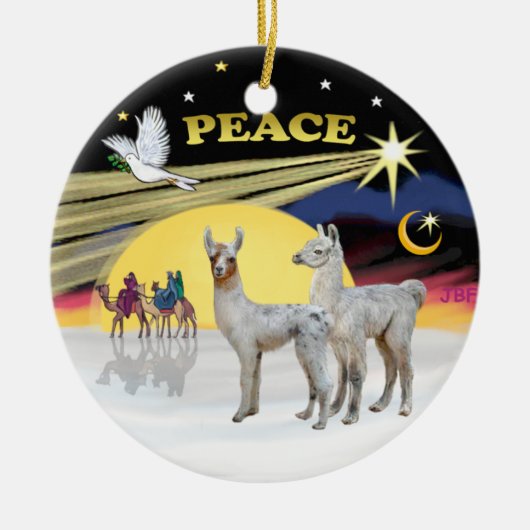 Kerstduif - 2 baby lama's keramisch ornament (Voorkant)