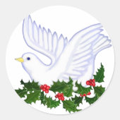 Kerstduif en Holly Ronde Sticker (Voorkant)