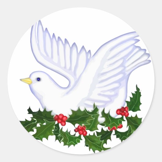 Kerstduif en Holly Ronde Sticker (Voorkant)