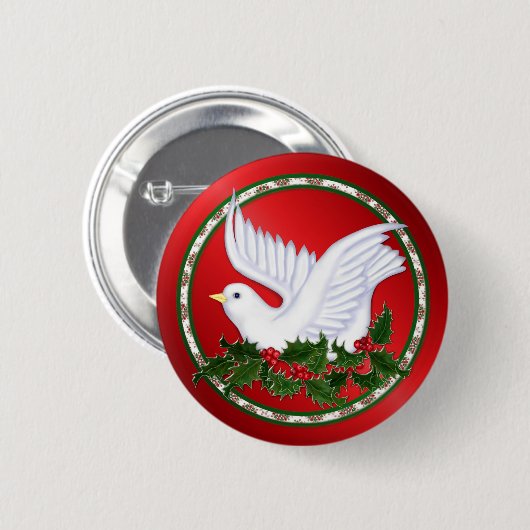 Kerstduif & Holly Ronde Button 5,7 Cm (Voorkant /achterkant)