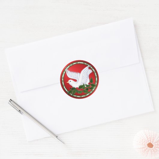 Kerstduif & Holly Ronde Sticker (Envelop)