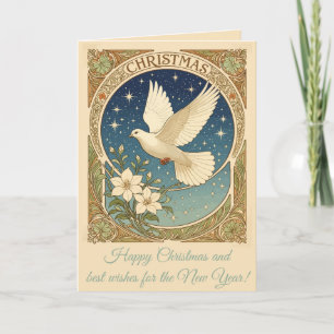 Kerstduif met Vintage-stijl Decoratiepaneel Feestdagen Kaart