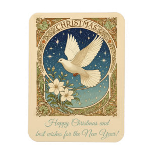 Kerstduif Met Vintage-Style Decoratiepaneel Magneet