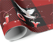 Kerstduif met vreugde op geruite stof cadeaupapier (Rol Hoek)