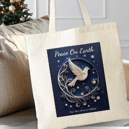 Kerstduif van Vrede in Donkerblauwe Lucht Tote Bag