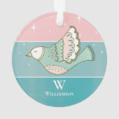 Kerstduif vrede liefde monogram roze blauw ornament (achterkant)