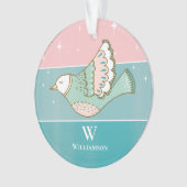 Kerstduif vrede liefde monogram roze blauw ornament (voorkant)