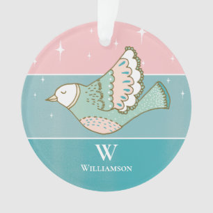 Kerstduif vrede liefde monogram roze blauw ornament