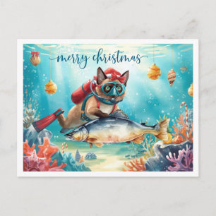 Kerstduik Siamese Kat Onder Vakantieprentbriefkaar Feestdagenkaart