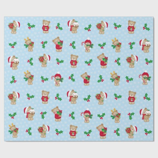 Kerstduitenberen en Holly Cadeaupapier (Vlak)