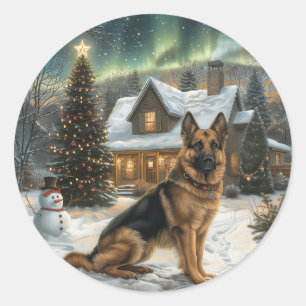 KerstDuitse Shepherd Dog Ronde Sticker