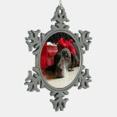 Kerstduitse stengelige aanwijzer tin sneeuwvlok ornament (Links)