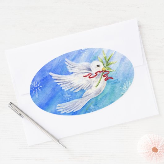 Kerstduivel van vredestichters ovale sticker (Envelop)