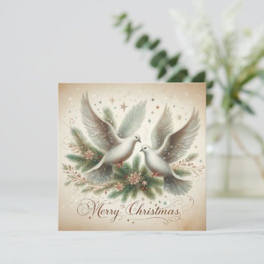 kerstduiven feestdagenkaart (Staand voorkant)