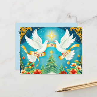 Kerstduiven, Kerstboom, Liefde, Vrede, Vreugde Briefkaart