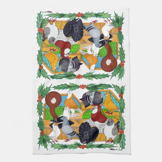 kerstduiven theedoek (Verticaal)