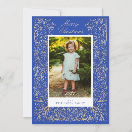 Kerstduiven van Floral Lijst Foto van Peace & Love Feestdagenkaart (Voorkant)