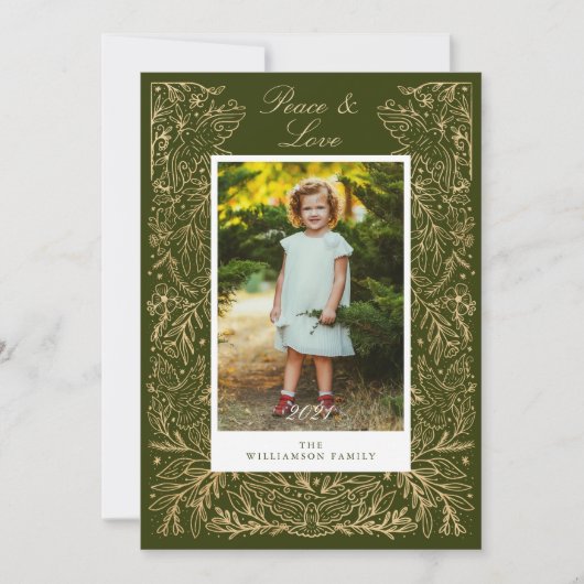Kerstduiven van Floral Lijst Foto van Peace & Love Feestdagenkaart (Voorkant)