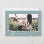 Kerstdusty blauw 1 foto botanisch script feestdagenkaart (Voorkant)