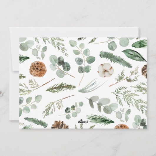 Kerstdusty blauw 1 foto botanisch script feestdagenkaart (Achterkant)