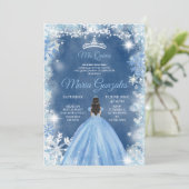 Kerstdusty Blue Princess Quinceanera Invite Kaart (Staand voorkant)