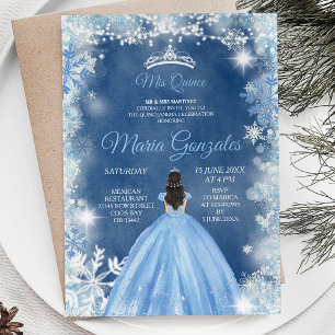 Kerstdusty Blue Princess Quinceanera Invite Kaart