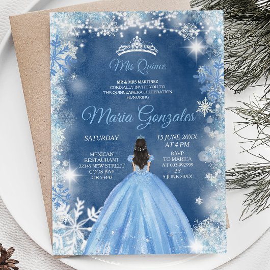 Kerstdusty Blue Princess Quinceanera Invite Kaart