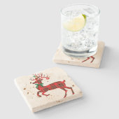 Kerstdwerg Reindeer w Ornament Antlers. Stenen Onderzetter (Zijkant)