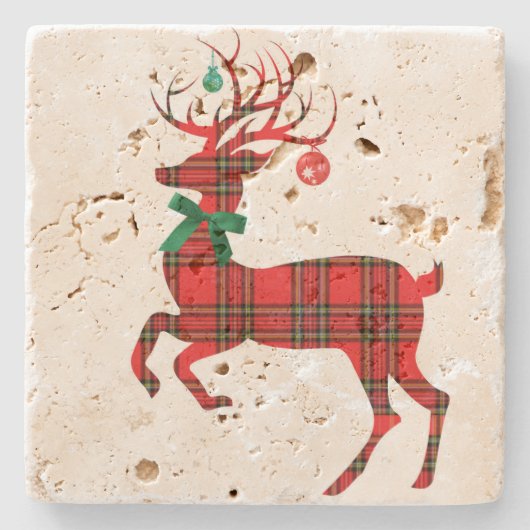 Kerstdwerg Reindeer w Ornament Antlers. Stenen Onderzetter (Voorkant)