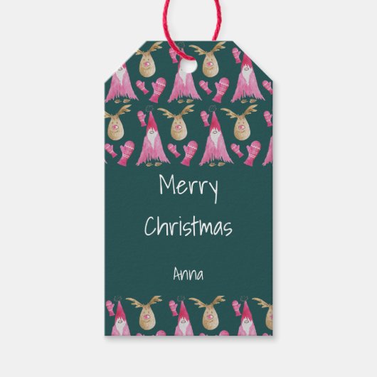 kerstdwergen en rendieren met handschoenen cadeaulabel (Voorkant)