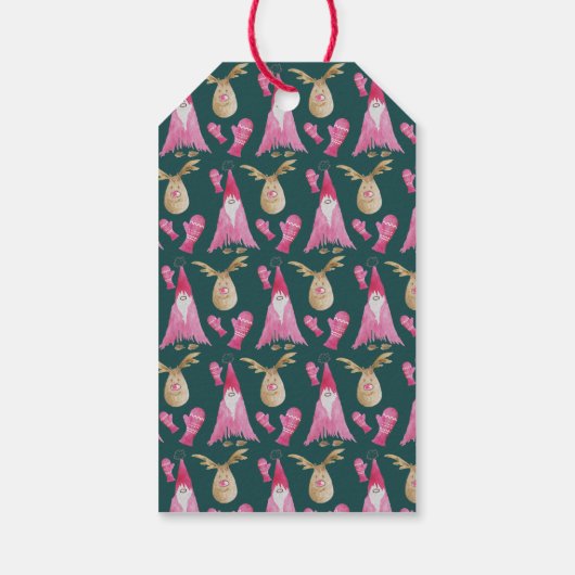 kerstdwergen en rendieren met handschoenen cadeaulabel (Achterkant)