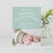 KERSTE EERSTE KERSTFOTOKAART MINTGROEN FEESTDAGENKAART (Staand voorkant)