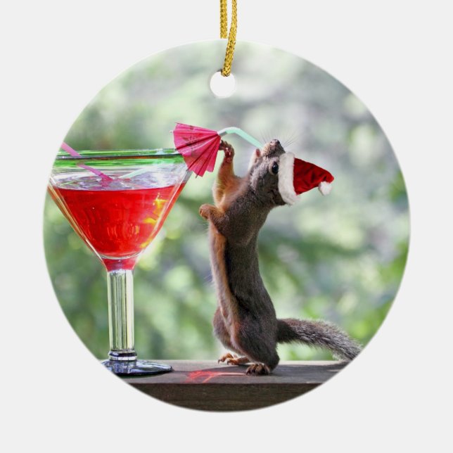kersteekhoorn Drink een cocktail Keramisch Ornament (Voorkant)