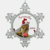 kersteekhoorn gepersonaliseerde versiering tin sneeuwvlok ornament (Voorkant)