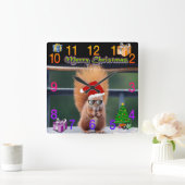 Kersteekhoorn met geschenken en bomen vierkante klok (Huis)