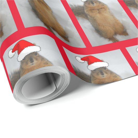 kersteekhoorn met kersthoed cadeaupapier (Rol Hoek)