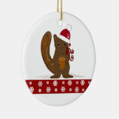 Kersteekhoorn met sneeuwvlokkergrens keramisch ornament (Rechts)