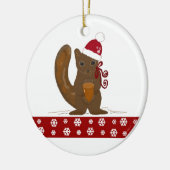 Kersteekhoorn met sneeuwvlokkergrens keramisch ornament (Links)