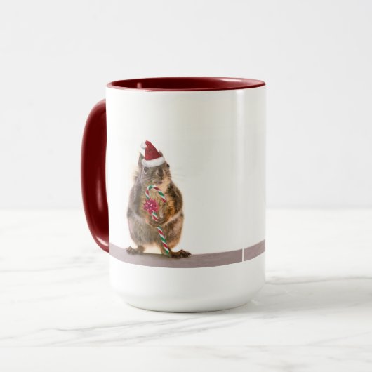 kersteekhoorn met snoepriet mok (Voorkant links)