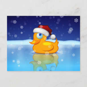 Kersteend met een kerstmuts in een besneeuwde nach feestdagenkaart