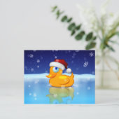 Kersteend met een kerstmuts in een besneeuwde nach feestdagenkaart (Staand voorkant)