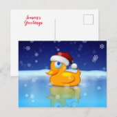 Kersteend met een kerstmuts in een besneeuwde nach feestdagenkaart (Voorkant / Achterkant)