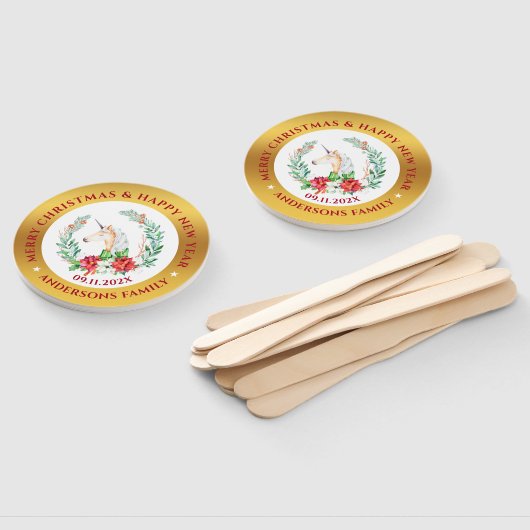 Kersteenhoorn en poinsettia, samenstelling 2 handwaaier (Niet-gemonteerd)