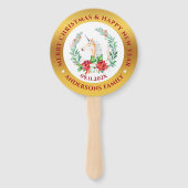 Kersteenhoorn en poinsettia, samenstelling 2 handwaaier (Voorkant)