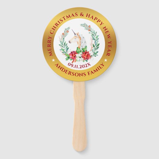 Kersteenhoorn en poinsettia, samenstelling 2 handwaaier (Voorkant)